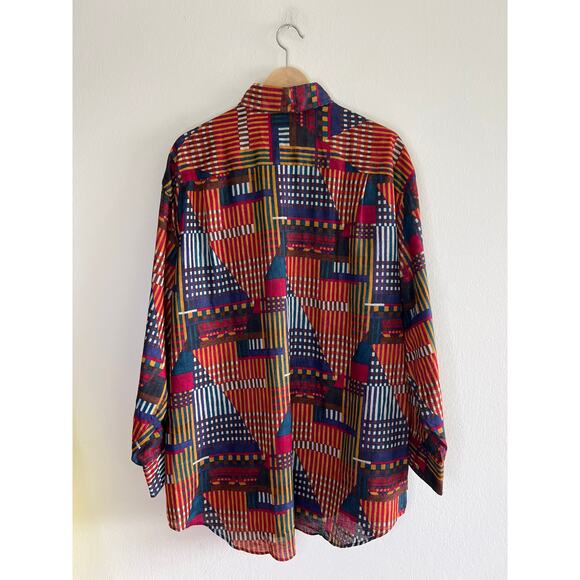 VINTAGE | Marcus by Neiman Marcus Linen Blend Abstract Pattern Button-Down Shirt - Picture 3 of 16